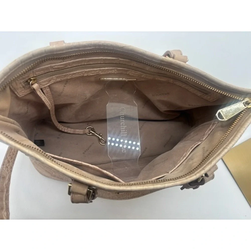Brahmin Tan Melbourne Croc Embossed Leather Tote Purse‎ Bag  Detachable Strap